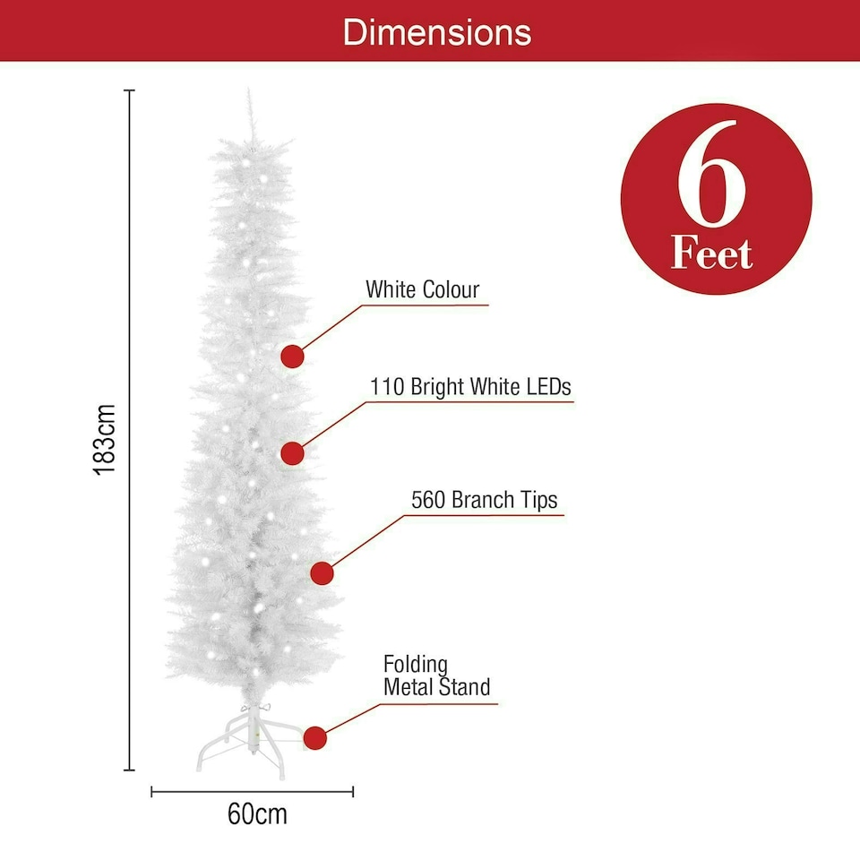 image 1 of 6ft White Pre-Lit Slim Line Christmas Tree
