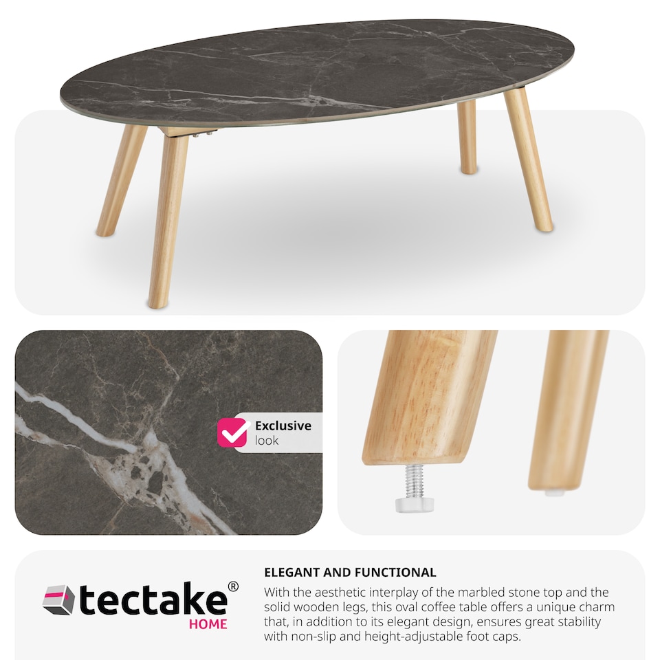 image 1 of Coffee Table Side Table Nesting Table with Marble Effect Tabletop Tree 100 x 50 x 34.5 cm | Cream | nature | 100 x 50 x 34,50 cm | 1