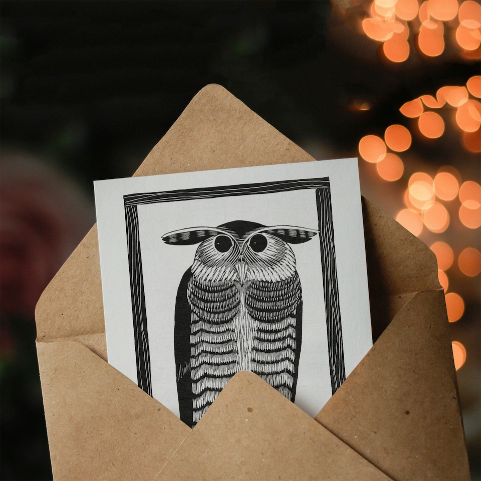 image 1 of Samuel J De Mesquita Art Card Stylised Horned Owl