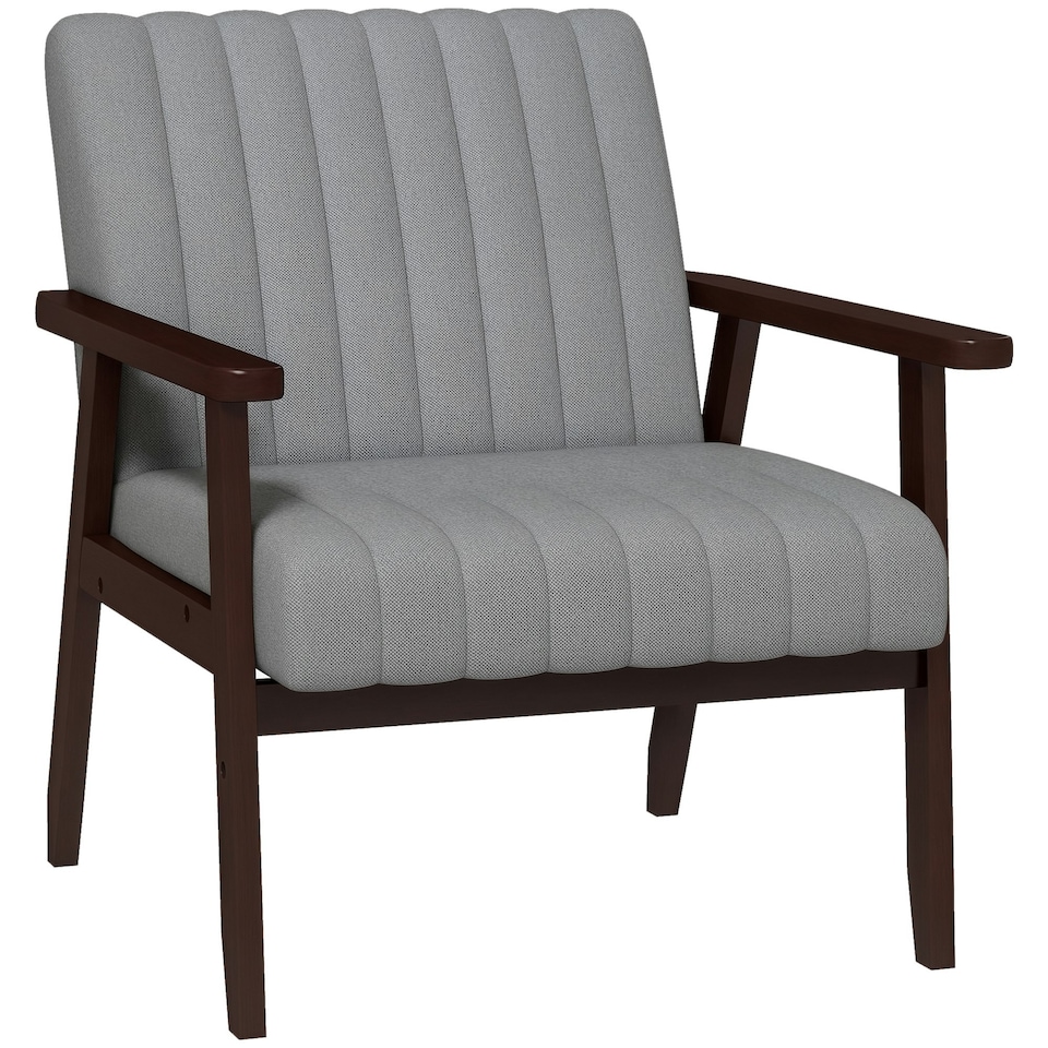 image 1 of HOMCOM Modern Accent Chair Upholstered Armchair for Bedroom Living Room Grey