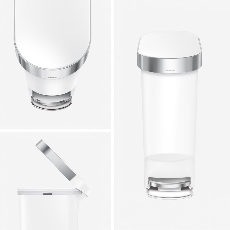 image 1 of Simplehuman 40L Slim Pedal Kitchen Bin with Liner Rim, White Plastic