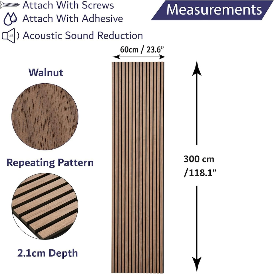 image 1 of Acoustic Wooden Wall Panelling Walnut 300cm
