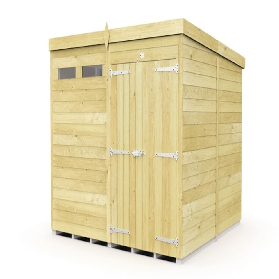 image 1 of 8 x 8 Feet Pent Security Shed - Double Door - Wood - L231 x W243 x H201 cm | Brown