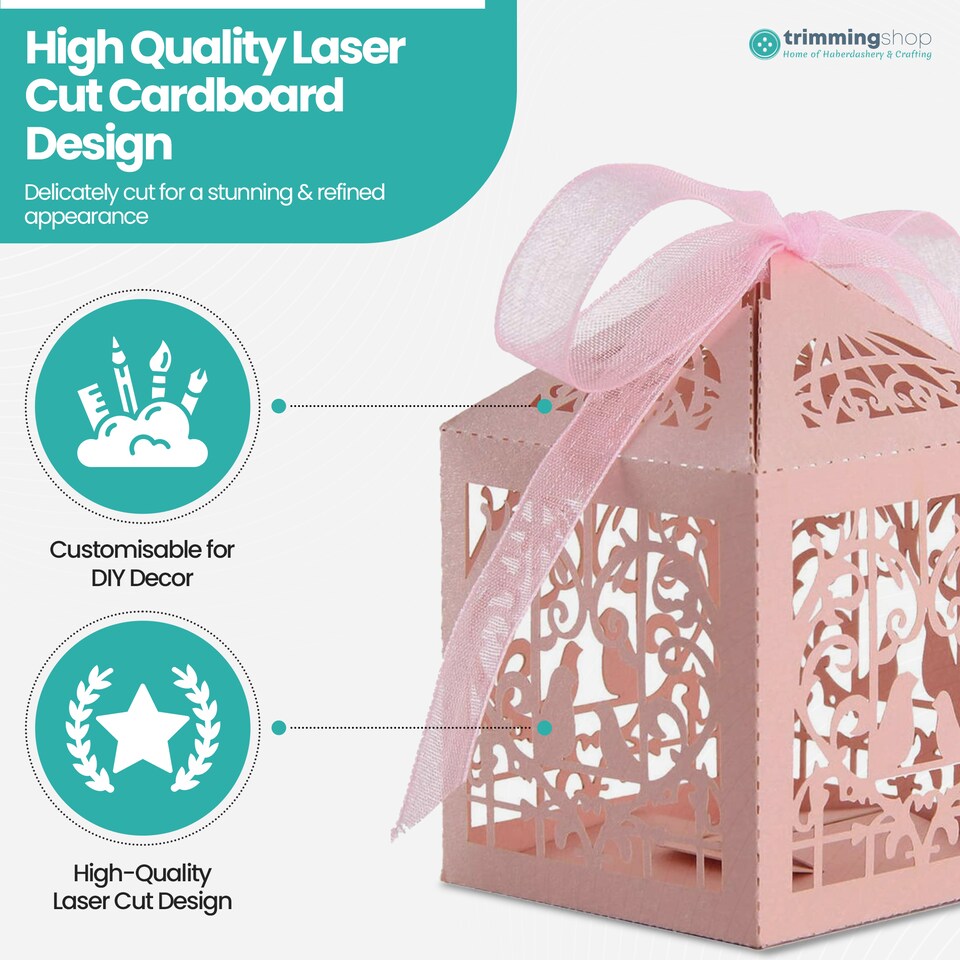 image 1 of Love Birds Wedding Favour Boxes with Organza Ribbon Gift Boxes - 50pcs