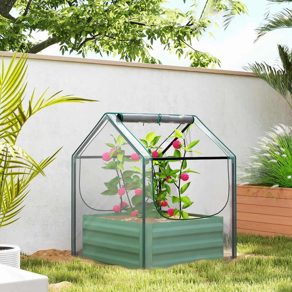 image 1 of Outsunny Raised Garden Bed Planter Box with Greenhouse, Clear