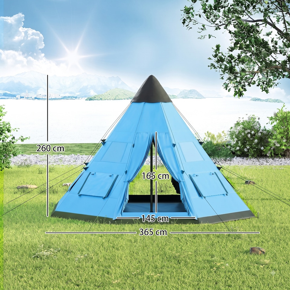 image 1 of Blue 6-7 Person Large Family Party Camping Tent W/ Carry Bag Outsunny