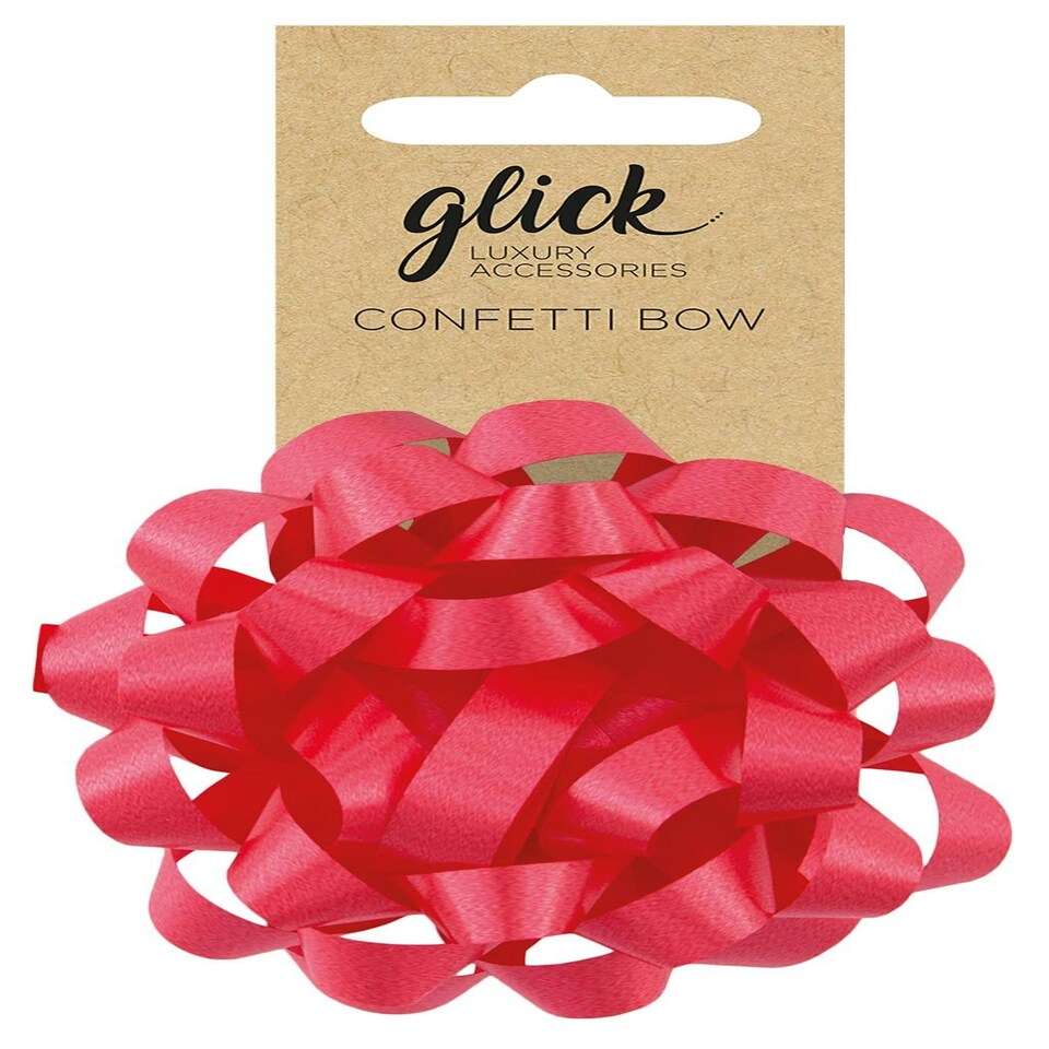 Glick Confetti Bow, suitable for Valentine, Xmas and Birthdays, Stick on Bow, Red