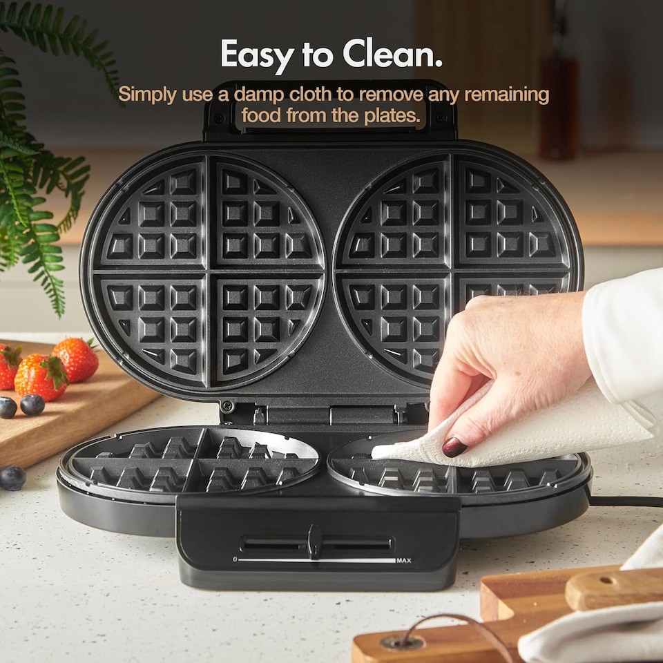 image 1 of VonShef Dual Round Waffle Maker with Non-Stick Plates