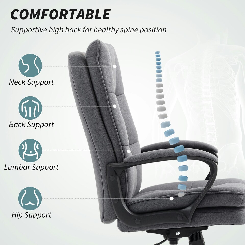 image 1 of HOMCOM Fabric Office Chair, Computer Desk Chair for Home, Charcoal Grey Grey