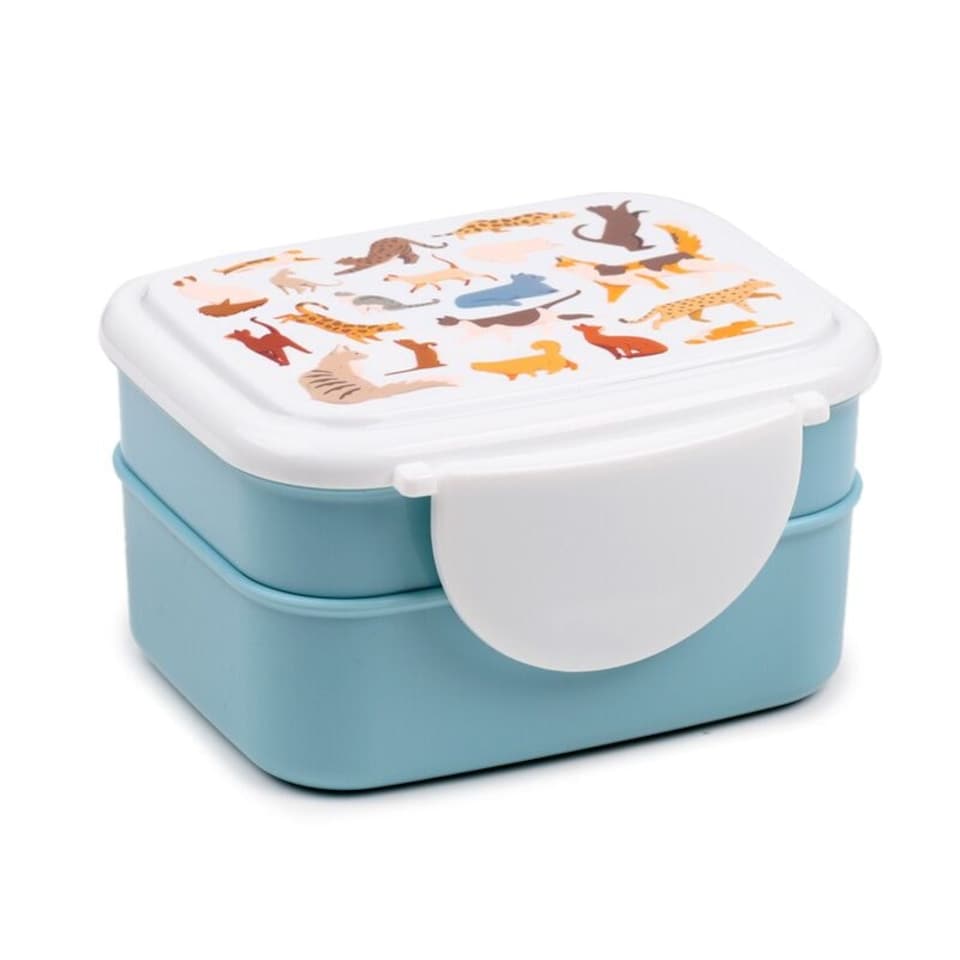 image 1 of Feline Fine Cats Clip Lock Stacked Bento Lunch Box with Cutlery