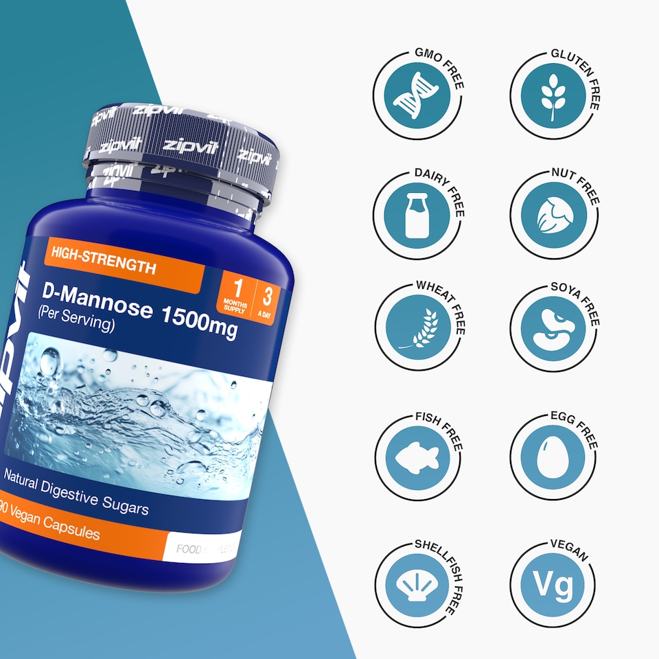 image 1 of Zipvit D-Mannose 1500mg, Naturally Sourced Support, 90 Vegan Capsules, 1-Month Supply