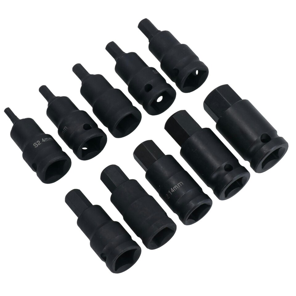 image 1 of Metric Impacted Short Stubby Hex Allen Key Sockets 1/2" Drive 4 - 19mm 10pc
