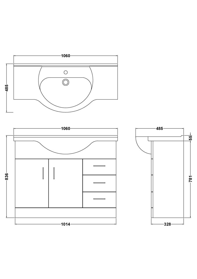 image 1 of Balterley 2 Door 3 Drawer Vanity Basin Unit with Round Basin | White | Gloss White