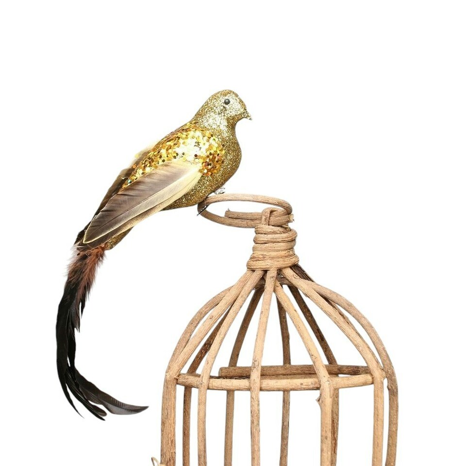 image 1 of Large Decorative Gold Paradise Bird With Clip - 35cm