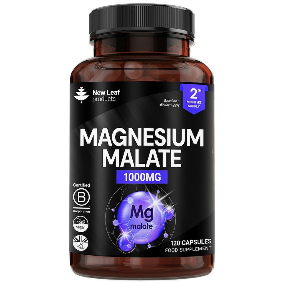 image 1 of Magnesium Malate Capsules - Bones & Joints, Sleep & Relaxation Support - Vegan 120 Capsules