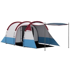 Outsunny 2-3 Man Camping Tunnel Tent with Bedroom and Living Room | Red | Red