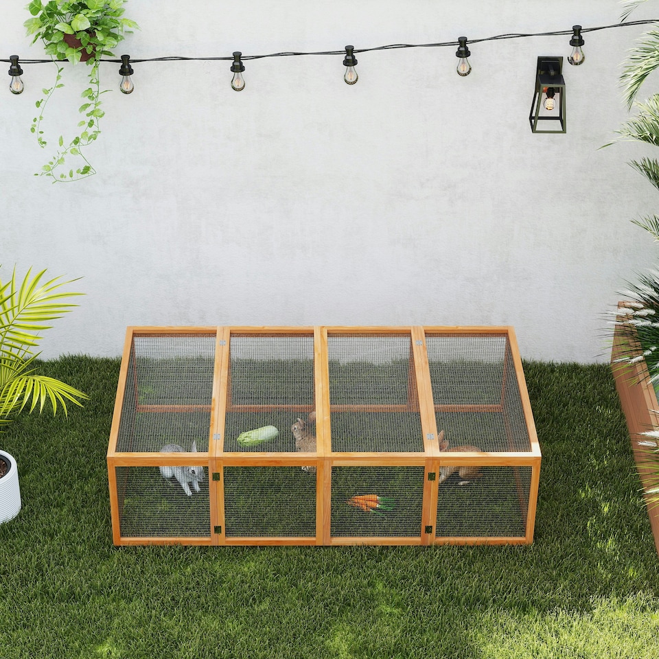 image 1 of PawHut Rabbit Hutch Cage, Wooden Outdoor Run with Openable Roof, Natural