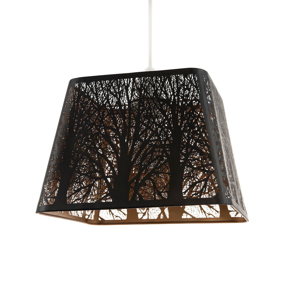 image 1 of Matte Black Tree Forest Pendant Lighting Shade with Satin Gold Inner | Black | Black | 1