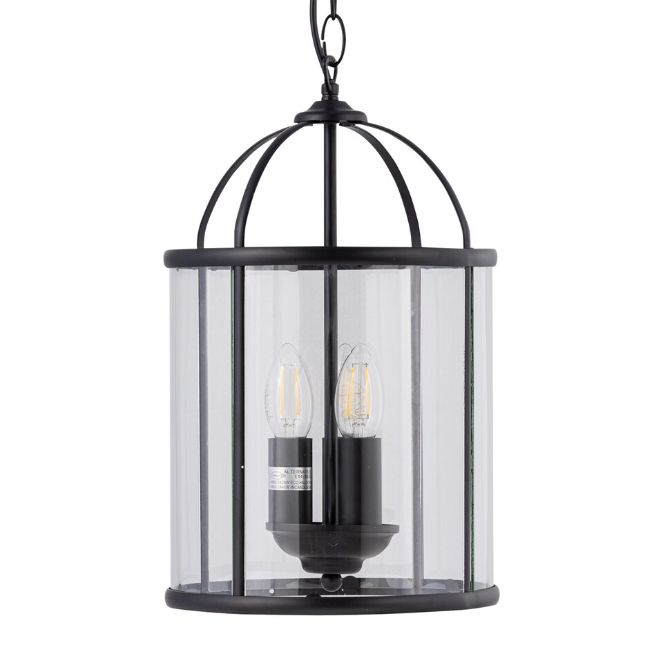 image 1 of Alicia - Black 3 Light Lantern Style Pendant | Black | Black and clear glass | Small | 1