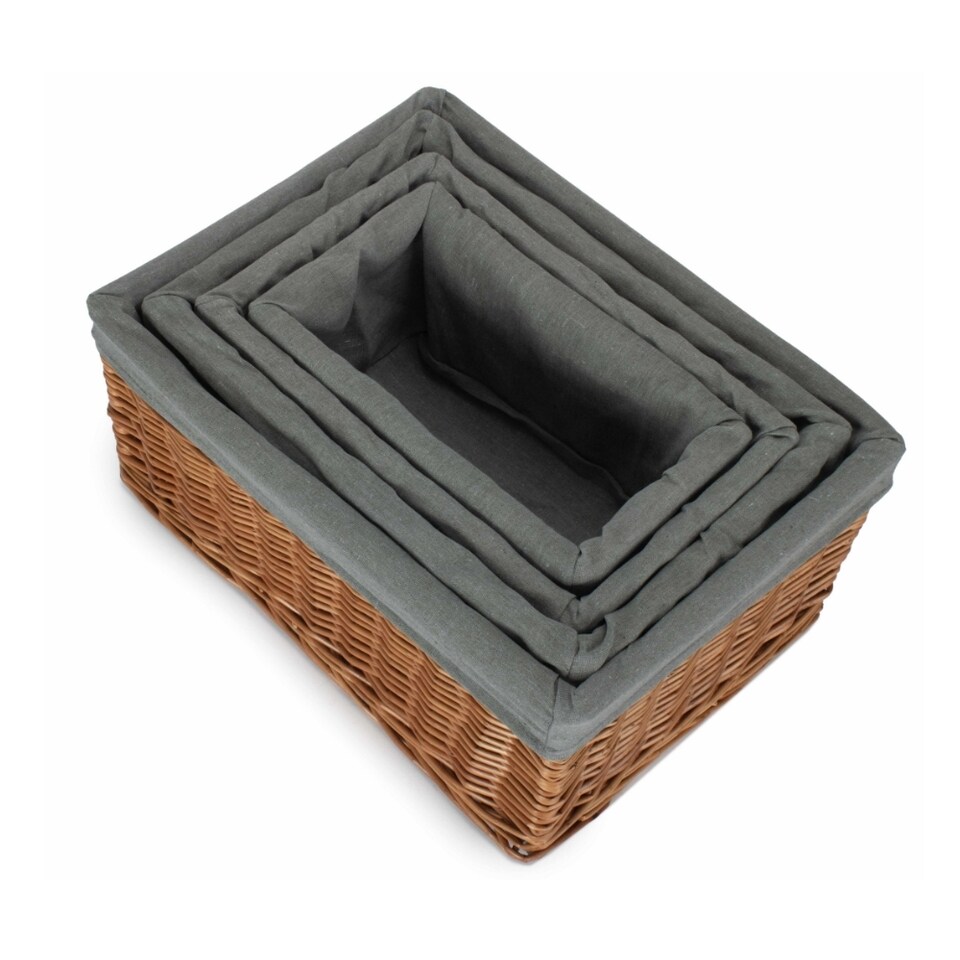 image 1 of Set of 4 Double Steamed Grey Cotton Lined Willow Storage Baskets | Grey | Grey | Not provided
