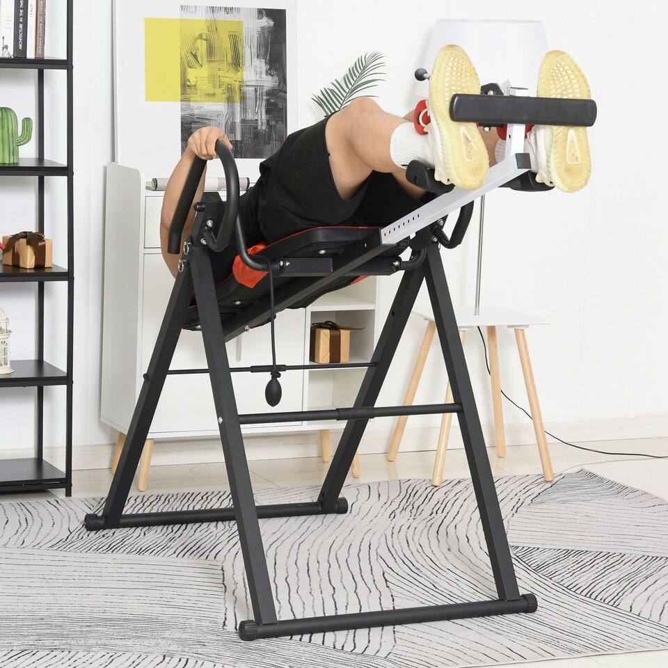 image 1 of HOMCOM Adjustable Gravity Inversion Table with Safety Belt, Red