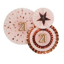Age 21 Pink & Rose Gold Pinwheel Fan Hanging Decorations - Pack of 3
