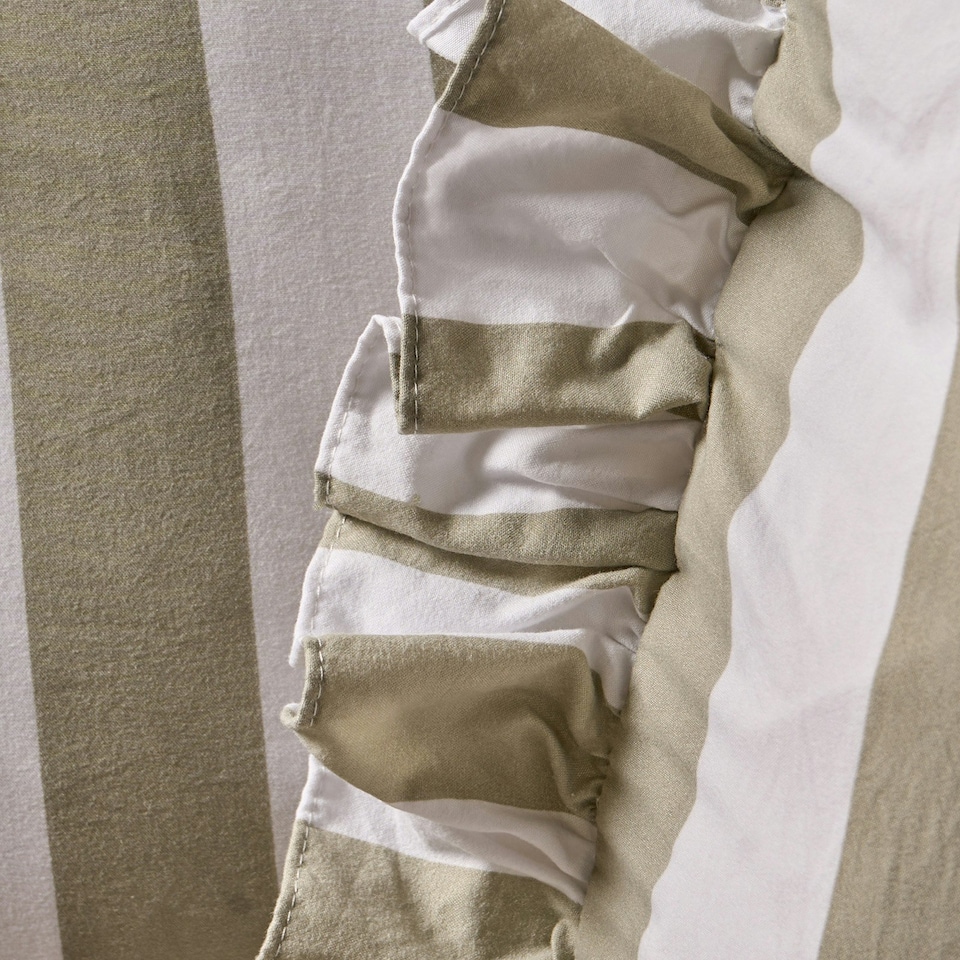 image 1 of OHS 4 Pack Stripe Frill Edge Soft Plush Cosy Cushion Covers Green | Sage