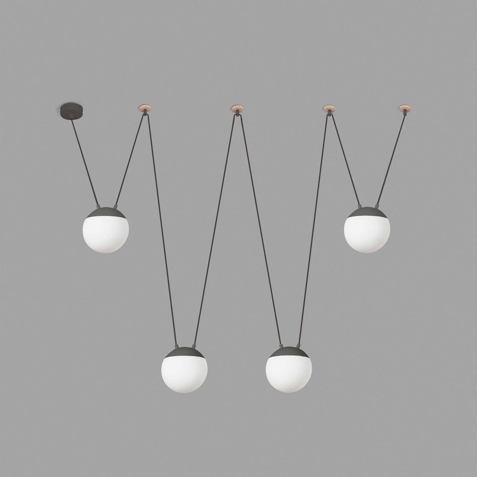image 1 of Mine 4 Light Ceiling Pendant Wood, Dark Grey, E27