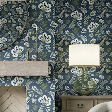 Folk Foliage Wallpaper in Navy and Sage Multi