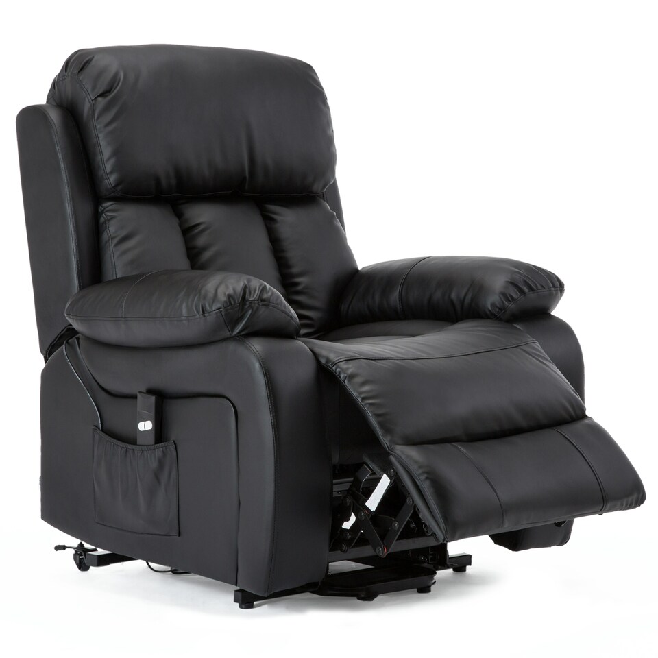 image 1 of Chester Single Motor Rise Recliner Bonded Leather Heat & Massage Chair (Black)