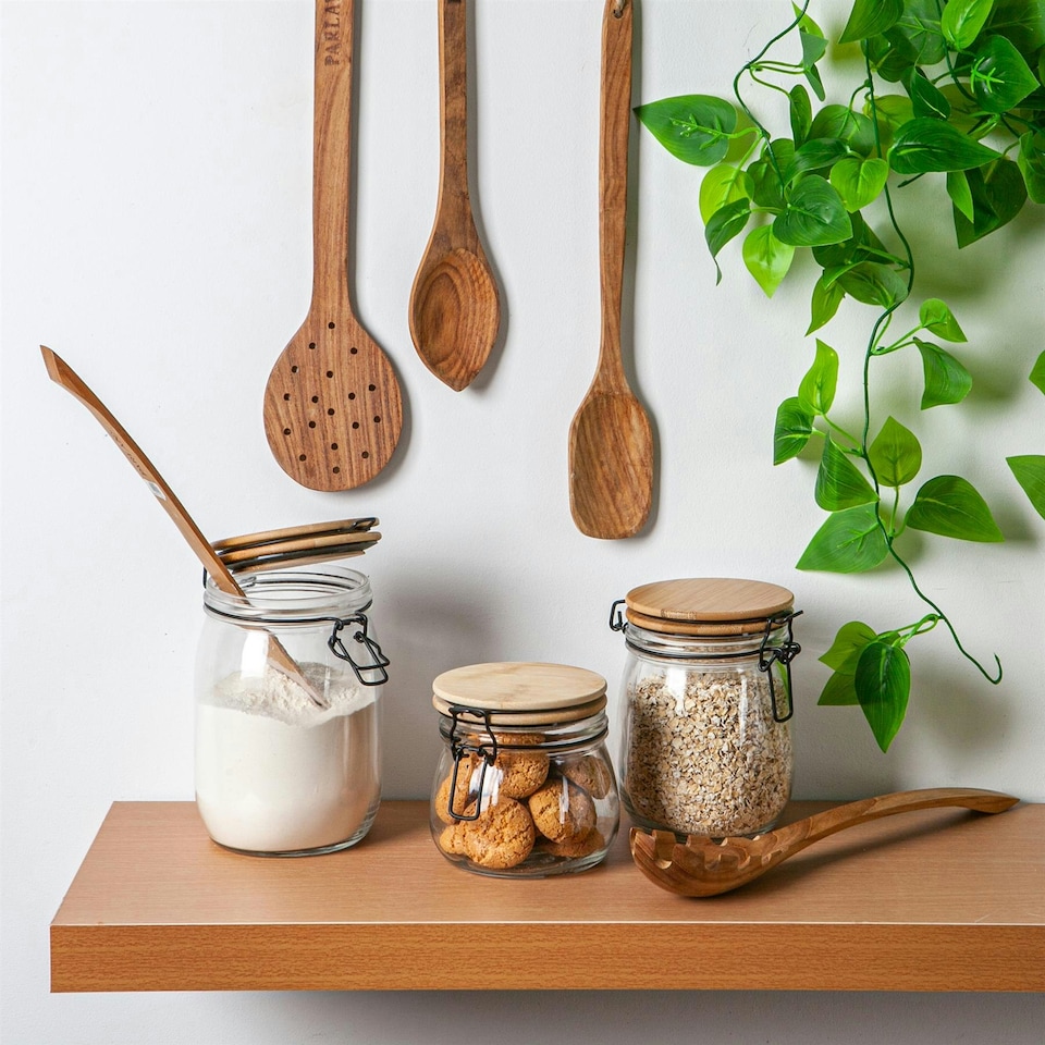 image 1 of Argon Tableware Wooden Clip Lid Storage Jars - 500ml - Black Seal - Pack of 6