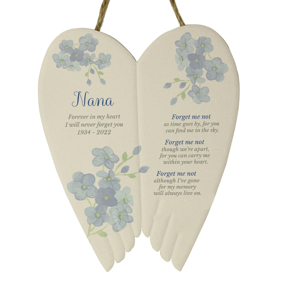 image 1 of Personalised Forget Me Not Memorial Ceramic Wings
