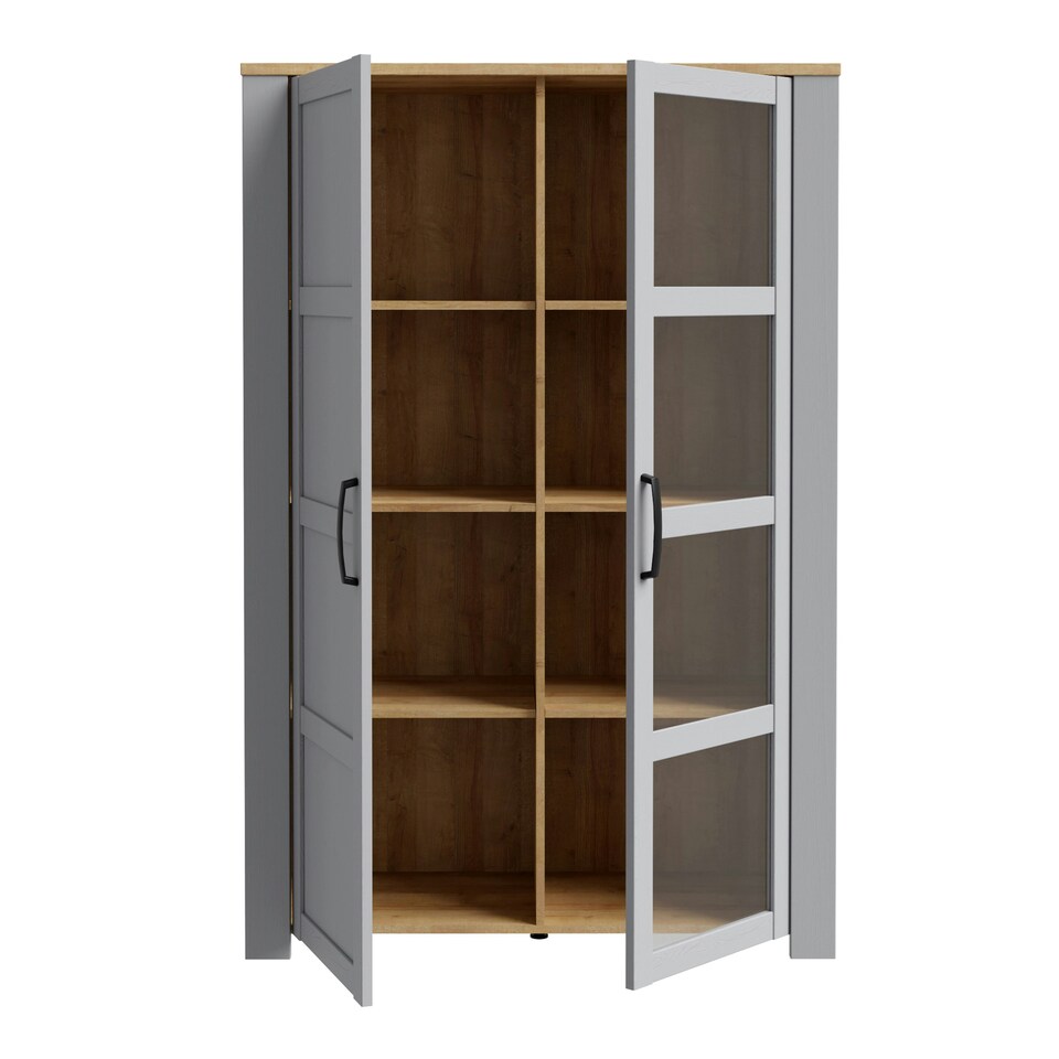 image 1 of Bohol Display Cabinet inc. 2x LED Lights in Riviera Oak/Grey Oak