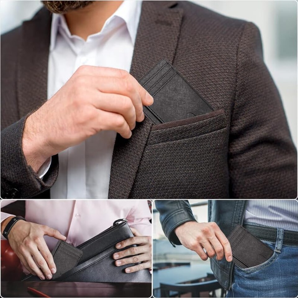 image 1 of KAV Slim Wallet for Men - RFID Secure Minimalist Card Holder, Lightweight PU Leather Card Wallet, Front Pocket Small Slim Bifold for Cards & Cash - Stylish, Durable & Travel Friendly