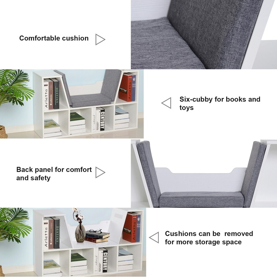 image 1 of HOMCOM Bookcase Storage Reading Seat Unit Kids Adults Six Cubes White