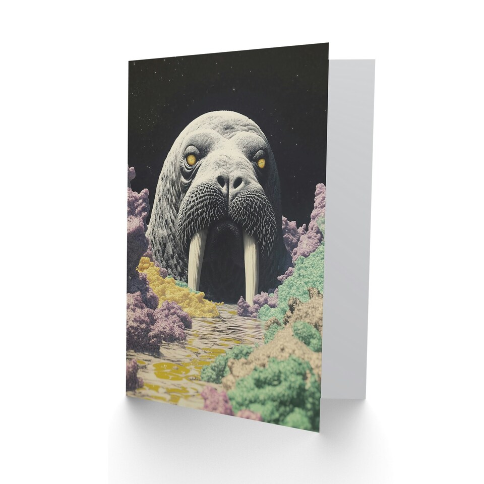 image 1 of The Walrus Cavern Surreal Alien Landscape Stars Birthday Greeting Card