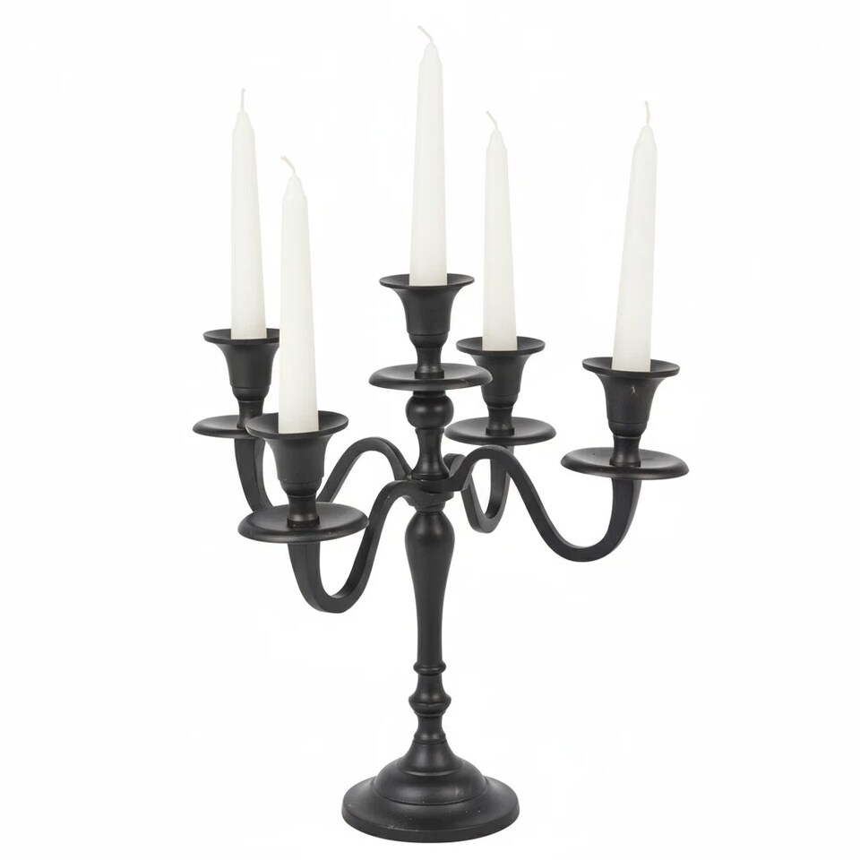 image 1 of 5 Arm Metal Candle Holder Stand Vintage Candelabra Centrepiece Home Decor 30cm | Black | Black | 1