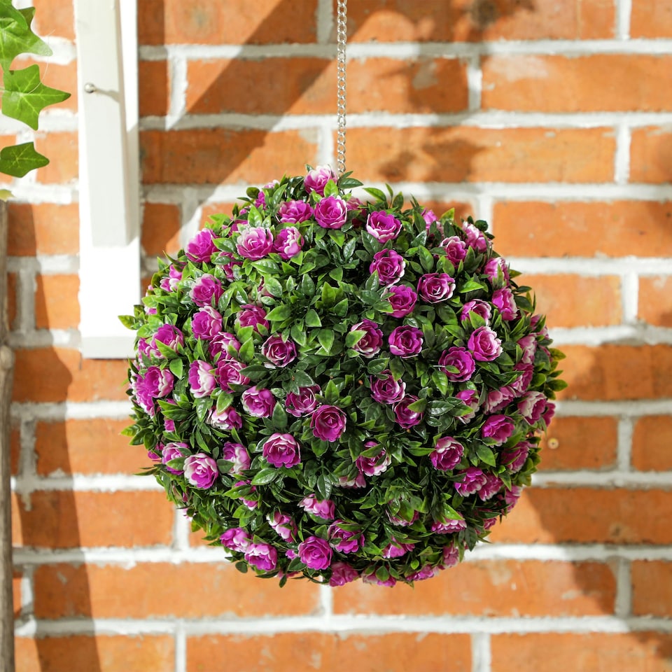 image 1 of HOMCOM Set of 2 Artificial Plant Topiary Rose Balls, Faux Plants, Purple