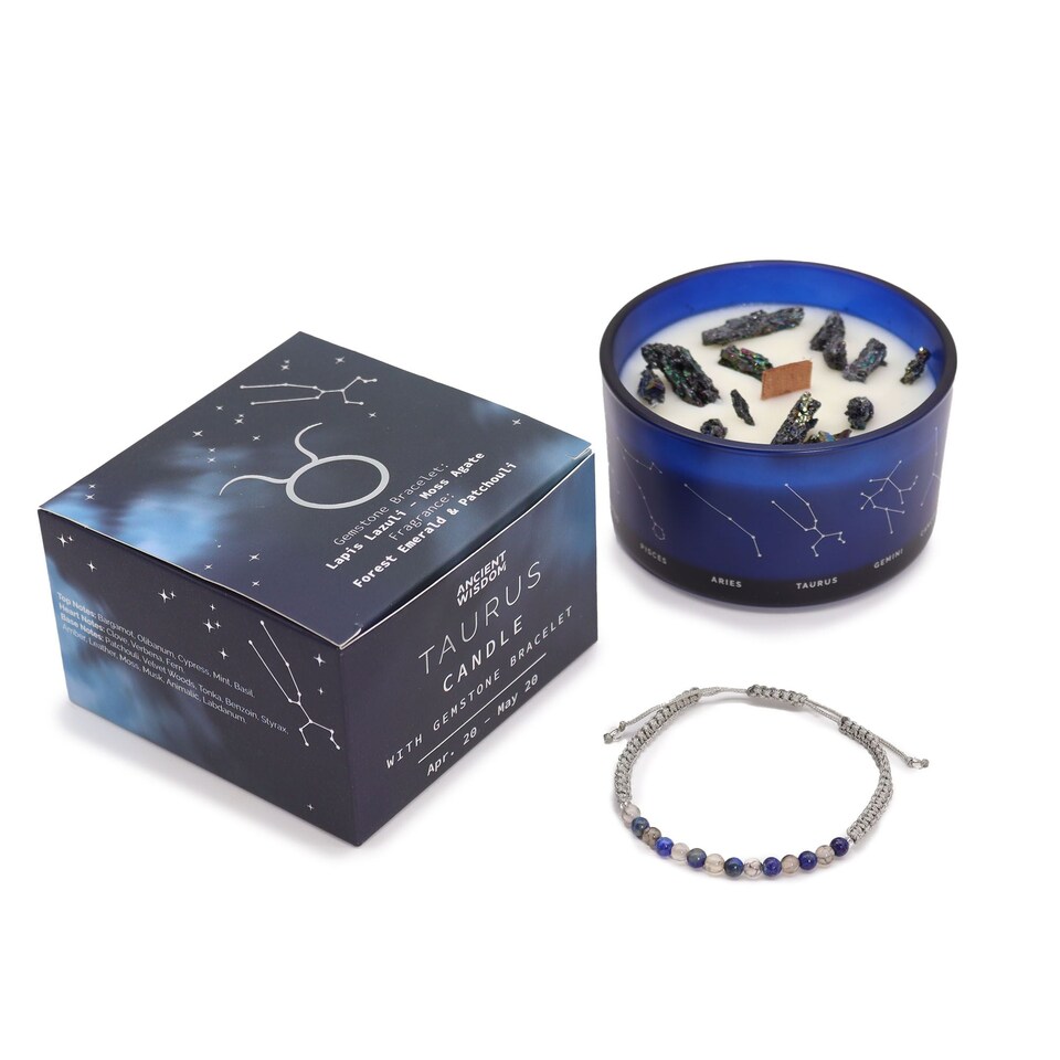 image 1 of Serenityy Taurus Zodiac Crystal Candle with Gemstone Bracelet