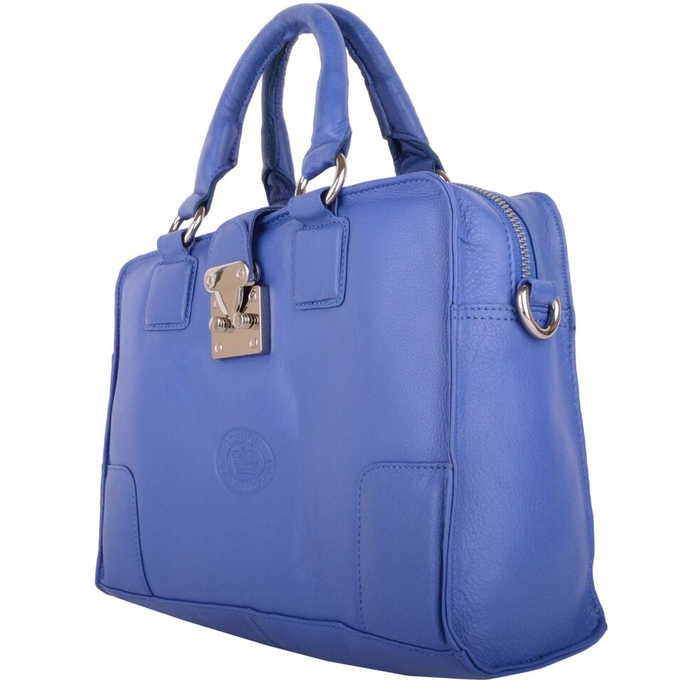 image 1 of London Leathergoods Womens Soft Premium Leather Hand Bag / Shoulder Bag with Detachable Strap | Blue | Periwinkle