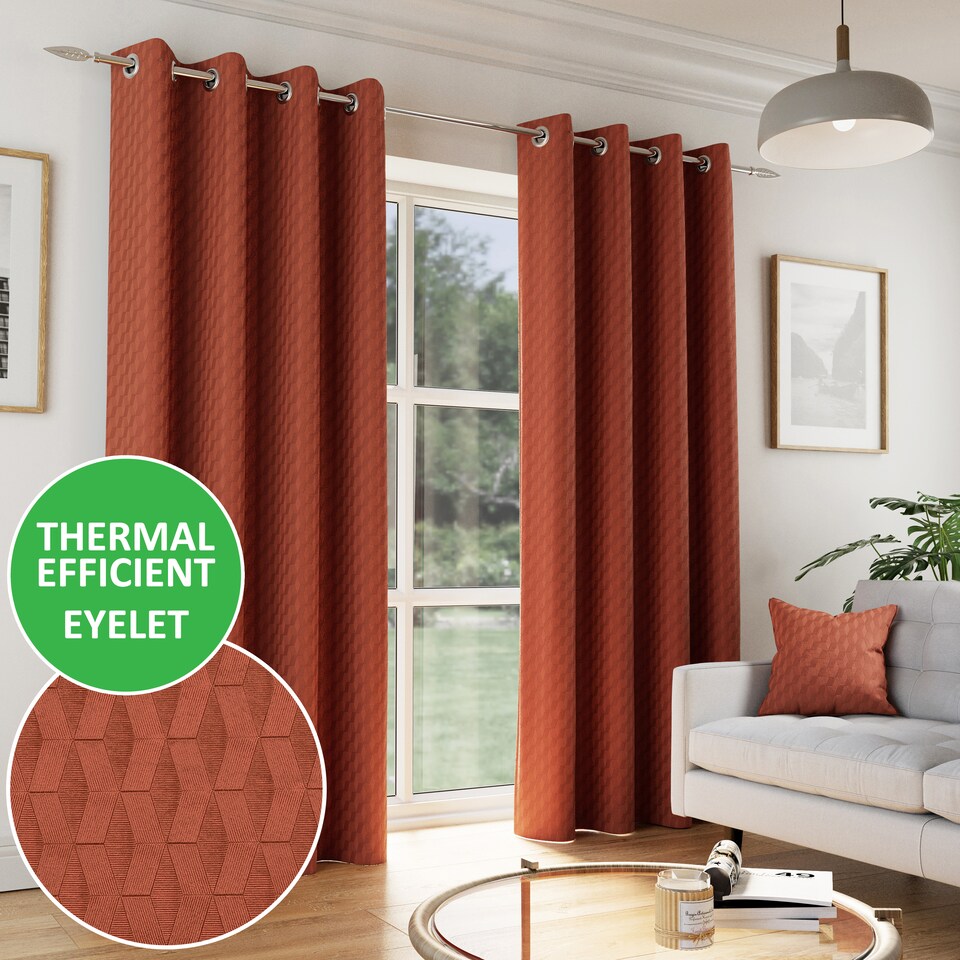 image 1 of Enhanced Living Tokyo Orange 46 x 54 inch (117x137cm) Eyelet Thermal Noise Reducing Dim Out Curtains (PAIR)