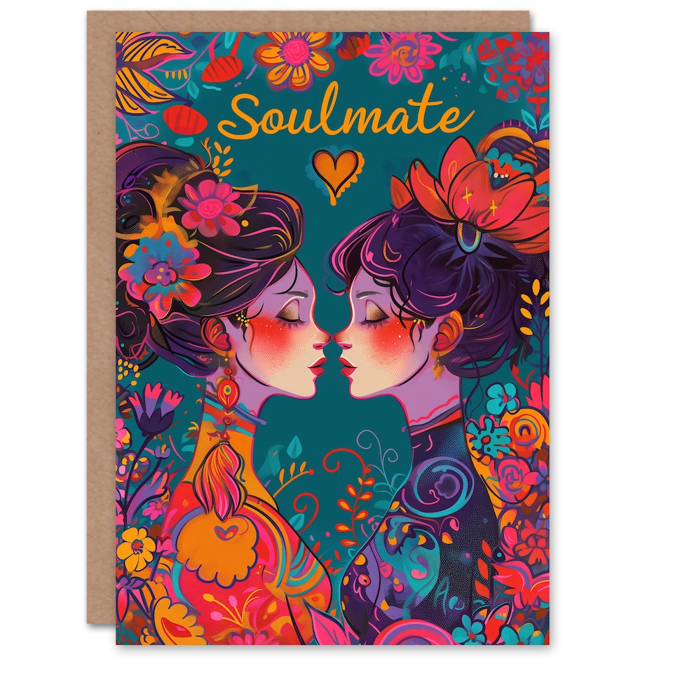 image 1 of Soulmate Gay Girls Women Lgbt Floral Anniversary Valentines Day Card