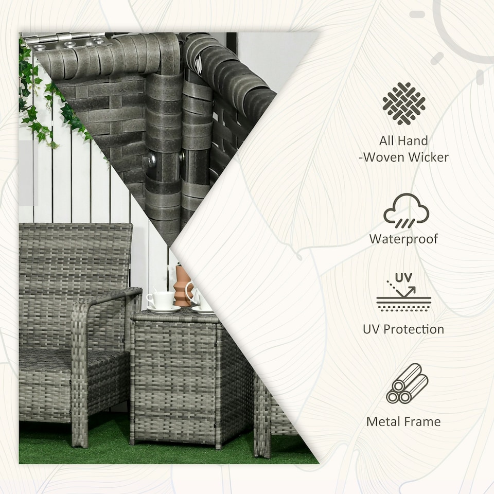 image 1 of Outsunny 3 PCs PE Rattan Garden Sofa Set with 2 Chairs & Storage Table
