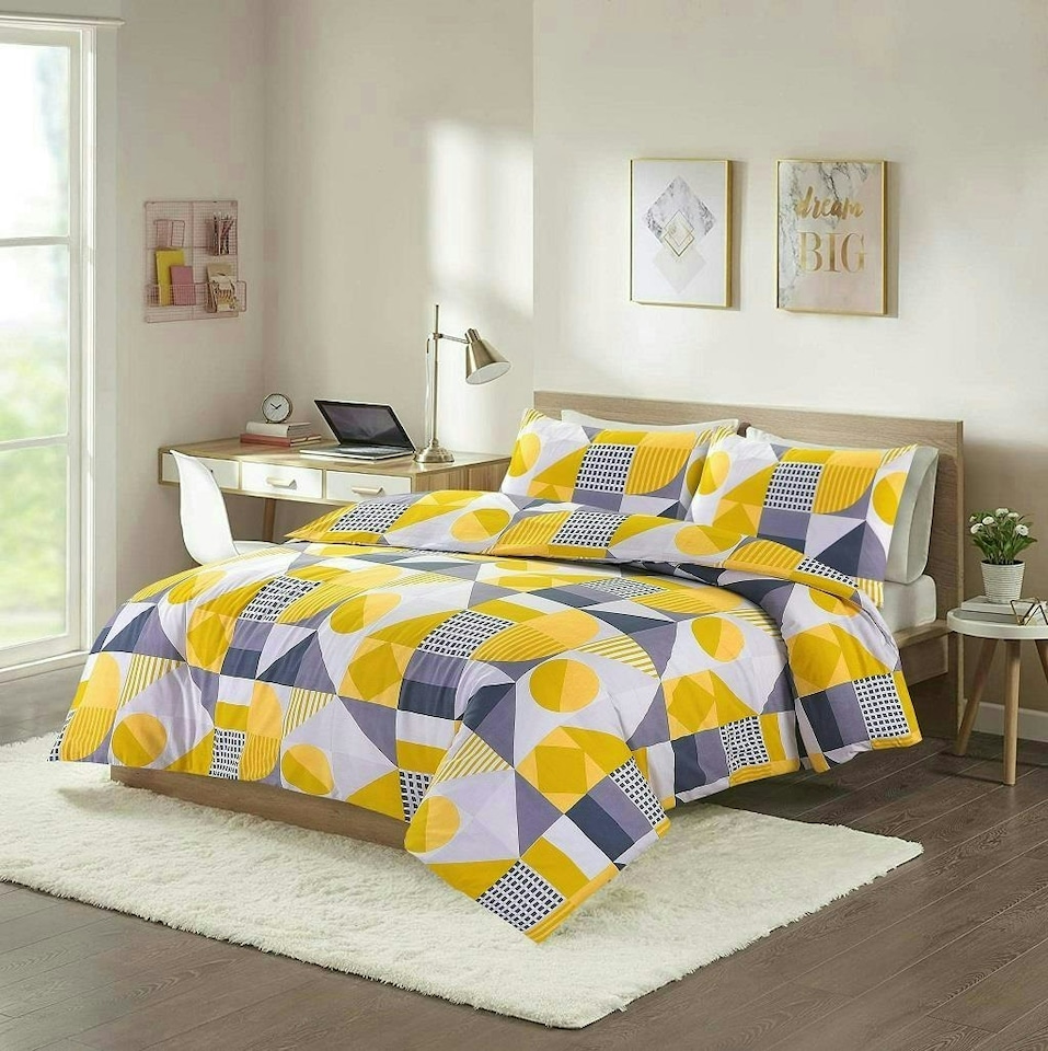 image 1 of Geometric Shapes Duvet Cover Set - Single - Yellow