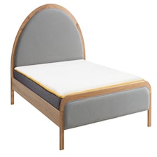 5ft King Size Round Shape Grey Velour Fabric Upholstered Oak Wood Bed Frame Bedstead | Grey | King