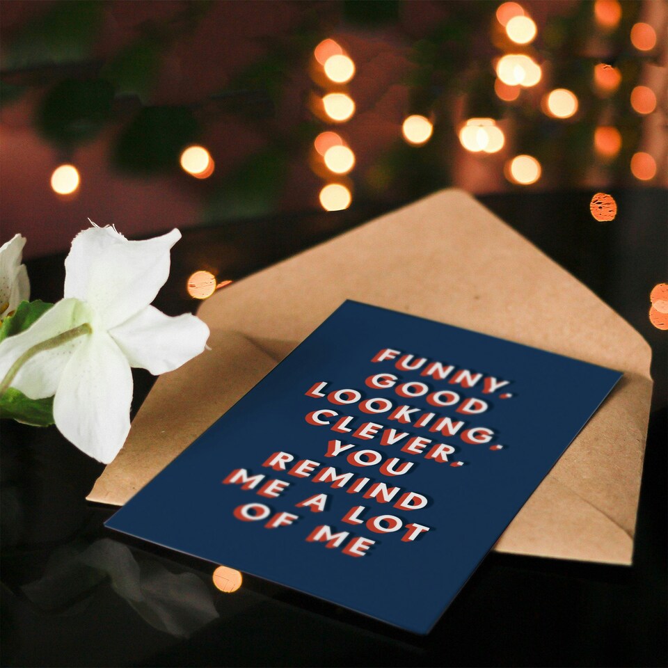 image 1 of Funny Good Looking Clever Remind Of Me For Him Funny Birthday Card