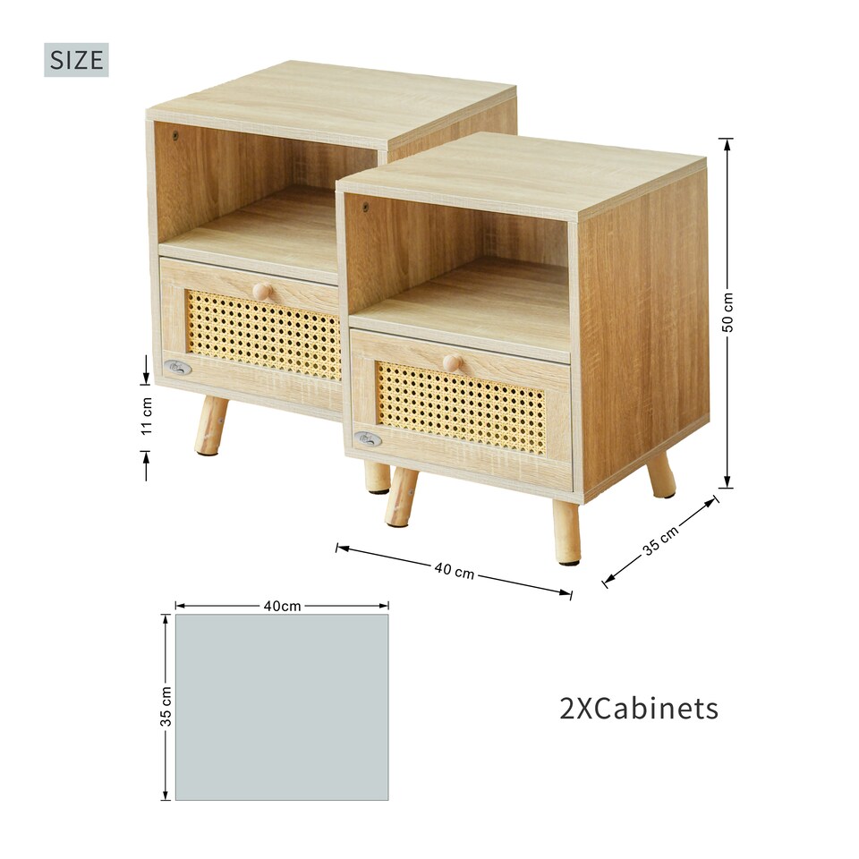 image 1 of Abrihome Set of 2 Rattan Nightstand Cabinet, with Saving Storage Space and Shelves