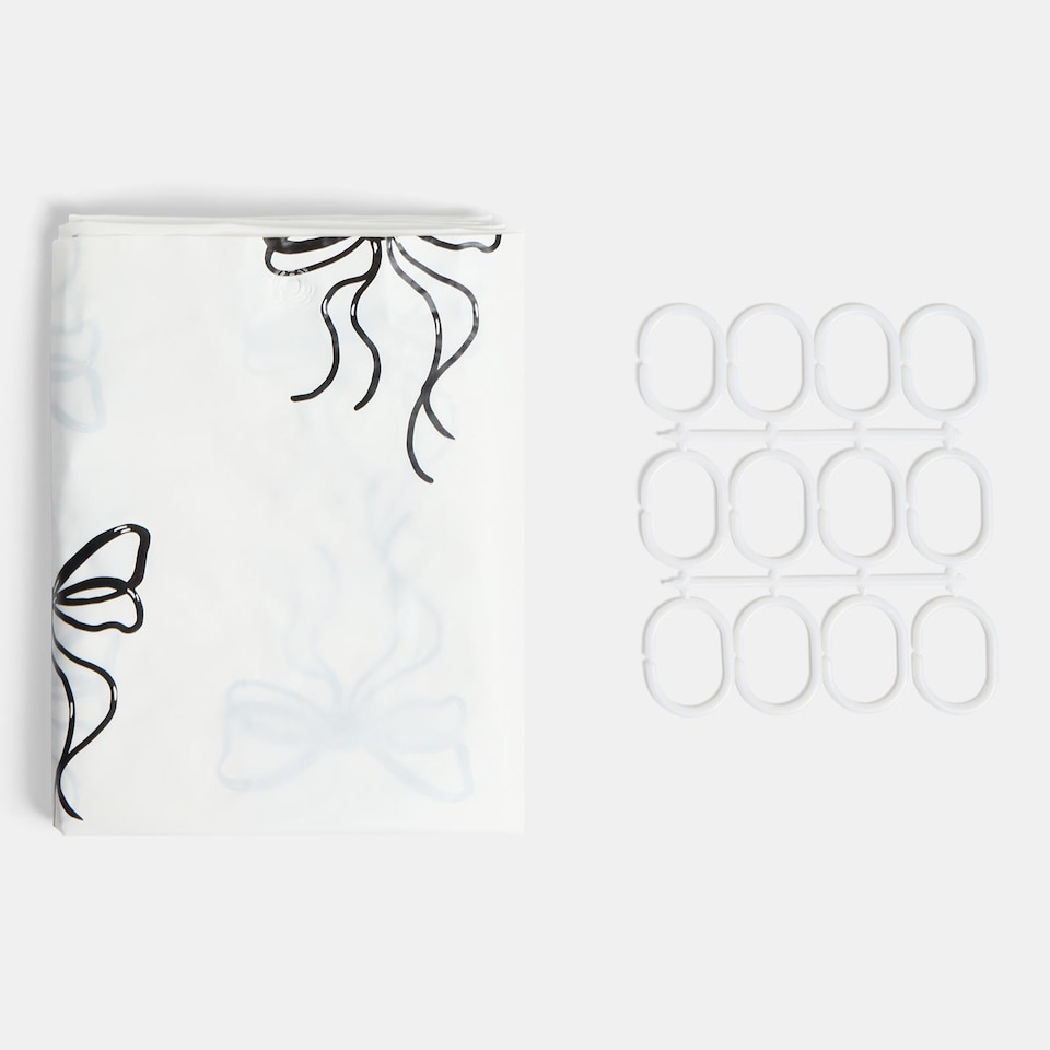 image 1 of OHS Bows Mould Proof Shower Curtain with 12 Hooks | White | Monochrome