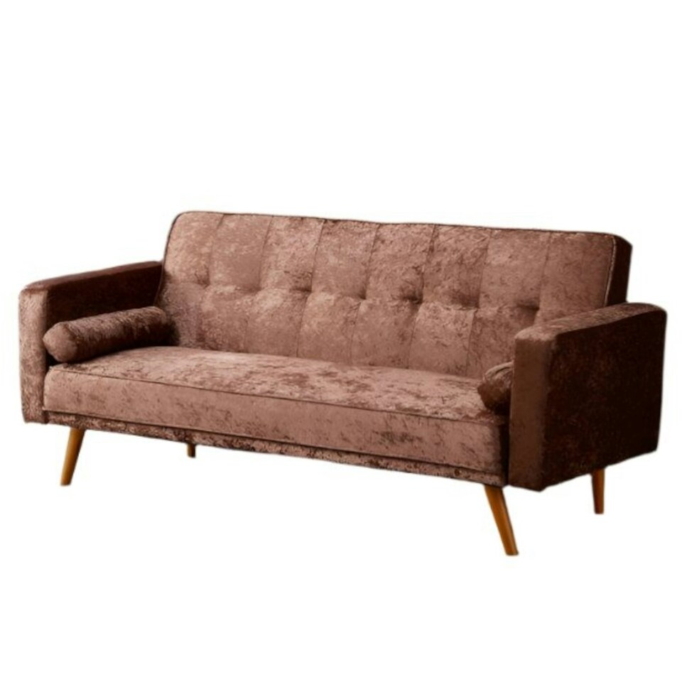 image 1 of STYLISH CRUSH VELVET FABRIC CLIC CLAC SOFA BED IN BROWN