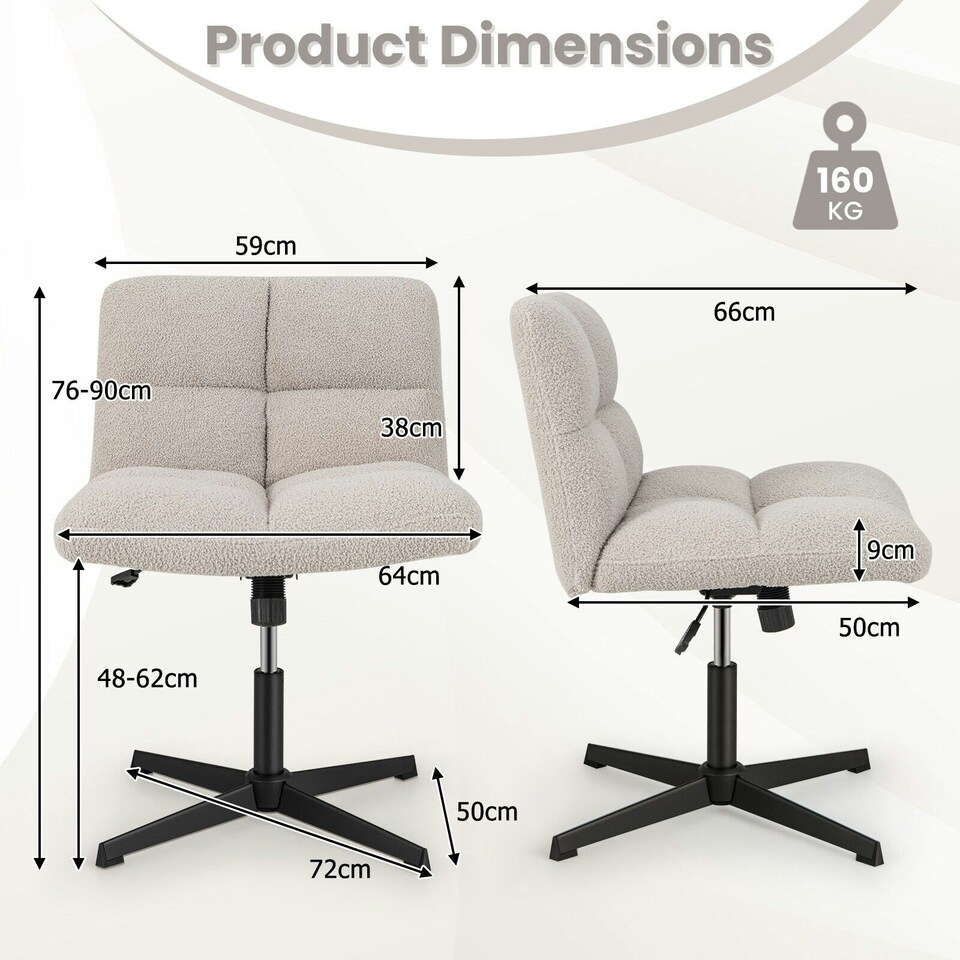 image 1 of COSTWAY Armless Home Office Chair Swivel Desk Chair Grey Grey
